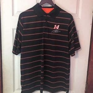 Tony Stewart Black & Orange Striped Golf Polo Shirt Mens Large L